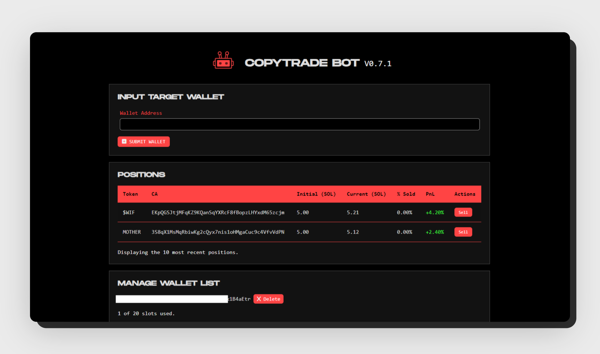 Preview of the copytrade bot